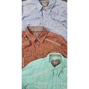BKE Shirts Lot Of 3 Mens Medium M Pearl Snap L/S Embroidered Western Blue Brown